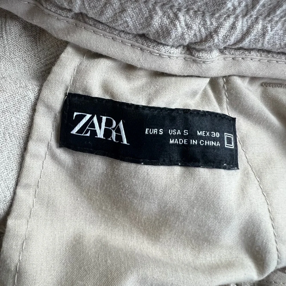 Zara Jogger Pants Linen Viscose Blend Women Small Beige Elastic Waist Drawstring